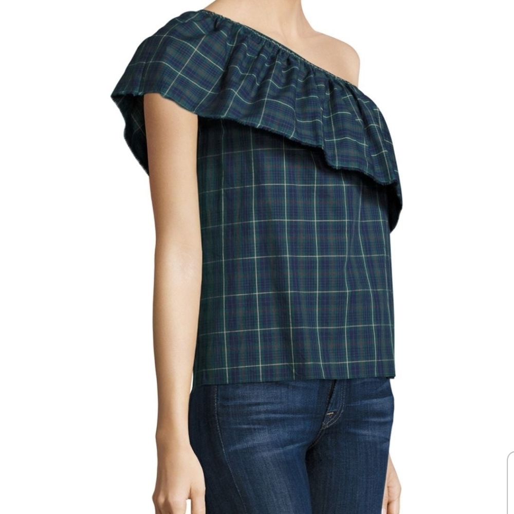 Bailey/44 One Shoulder Top Plaid Blue/ Green Size XS - Picture 3 of 4